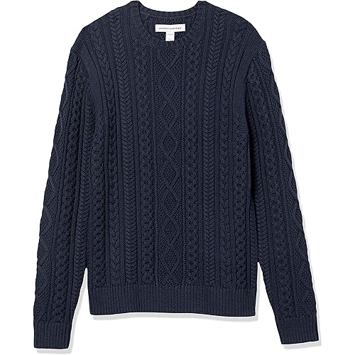 Amazon Essentials Mens Long-Sleeve 100% Cotton Fisherman Cable Crewneck Sweater