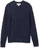 Mens Long-Sleeve 100% Cotton Fisherman Cable Crewneck Sweater
