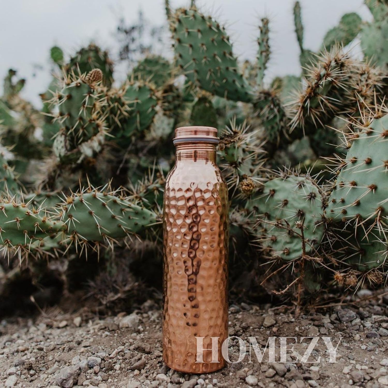 Copper Water Bottle (34oz/1000ml) 100% Pure Handmade Hammered Ayurvedic Pure Copper Vessel for Drinking Heavy Duty & Leak-proof - Image 3