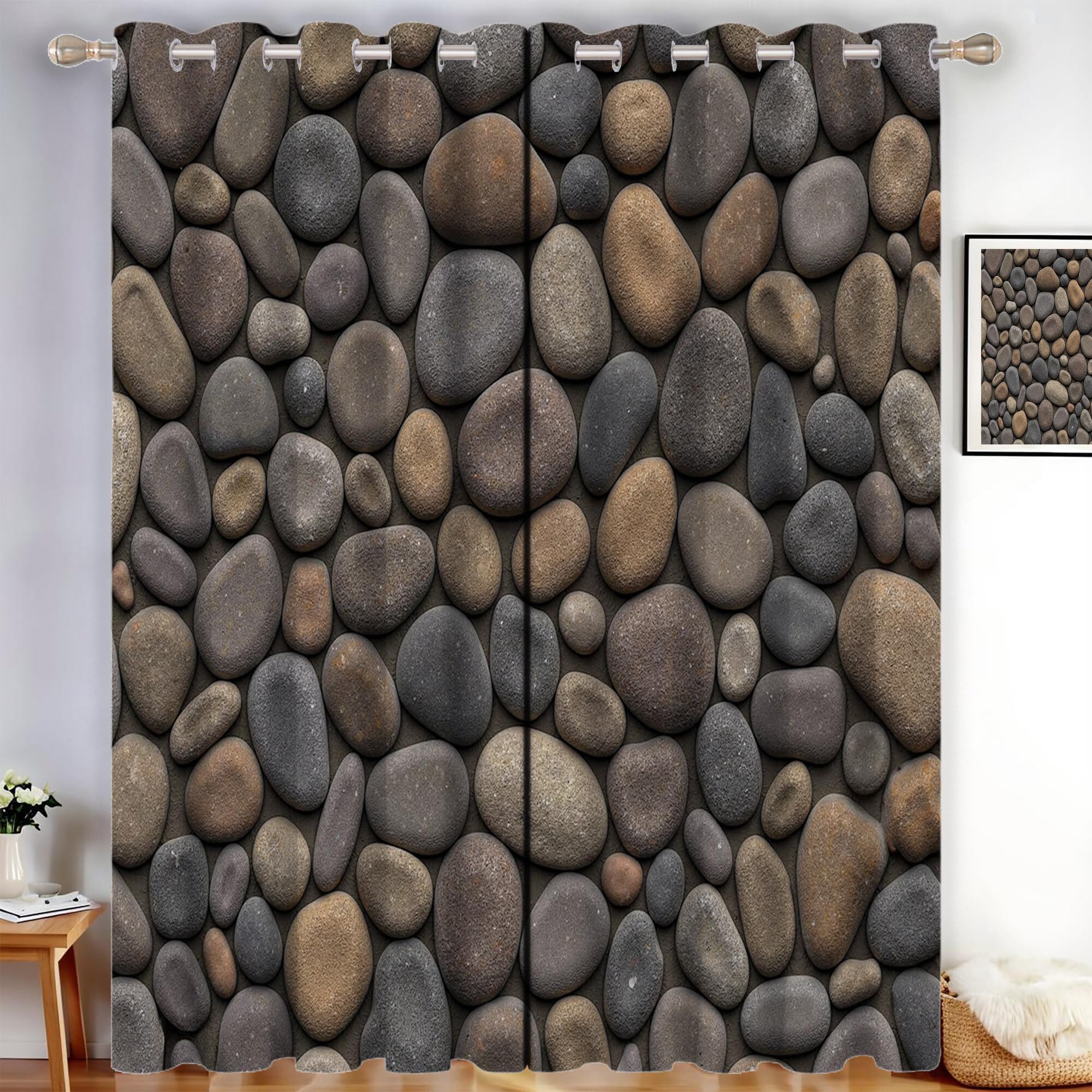 Tende Oscuranti Muro Di Roccia,Con Occhielli Tenda Isolante Stampata Texture Naturale 140X245Cm(L X A) (2 Pannelli) Per Soggiorno Camera Da Letto Grigio Marrone Per Interna