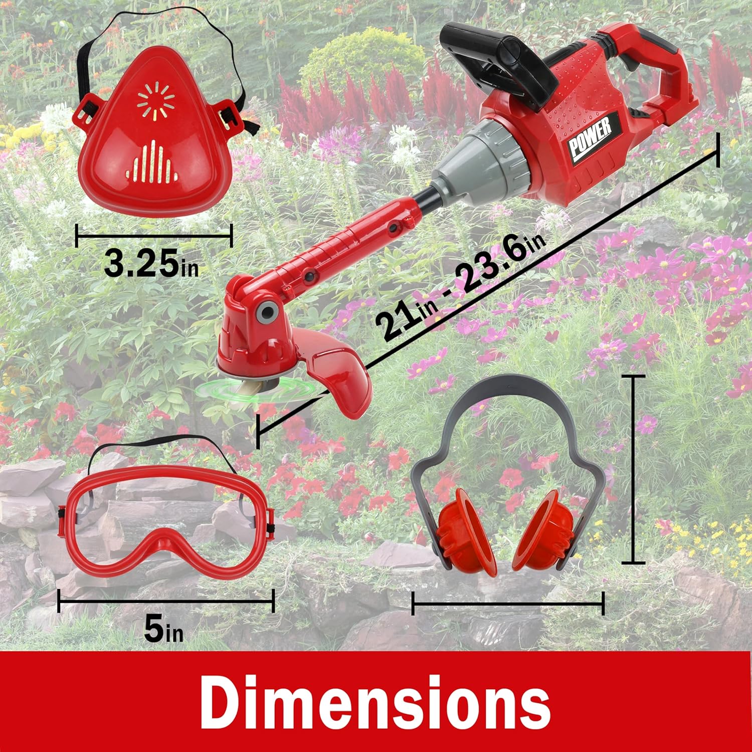 Kids Weed Trimmer Toy for Toddler Landscaping Gardening Tools and Equipments with Lights and Sounds Includes Mask Safety Goggles and Earmuffs
