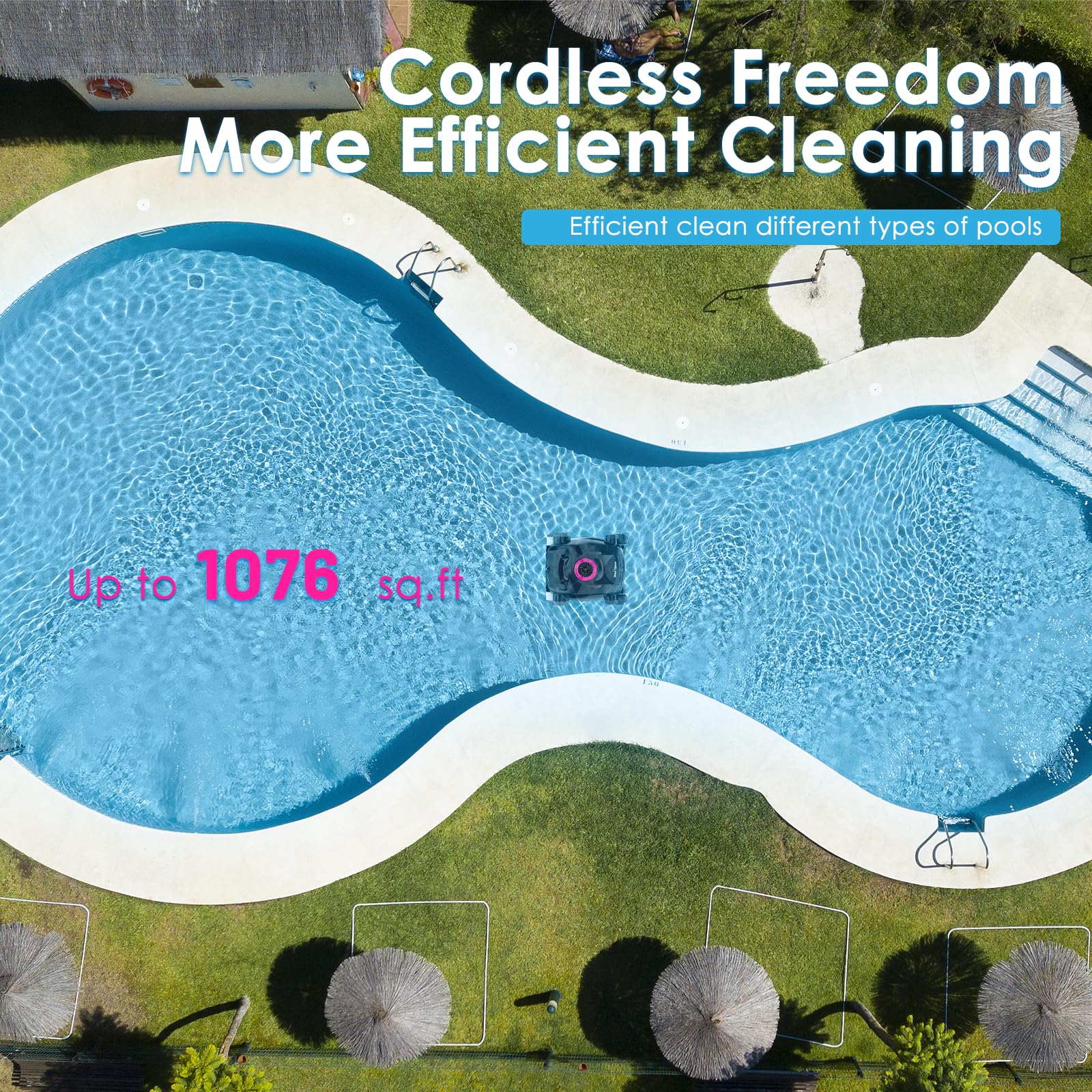 Robot nettoyeur de piscine sans fil, escalade murale, autonomie prolongée, auto-stationnement, léger, grande capacité, double moteur avancé, aspirateur automatique X1 pour piscines creusées jusqu'à