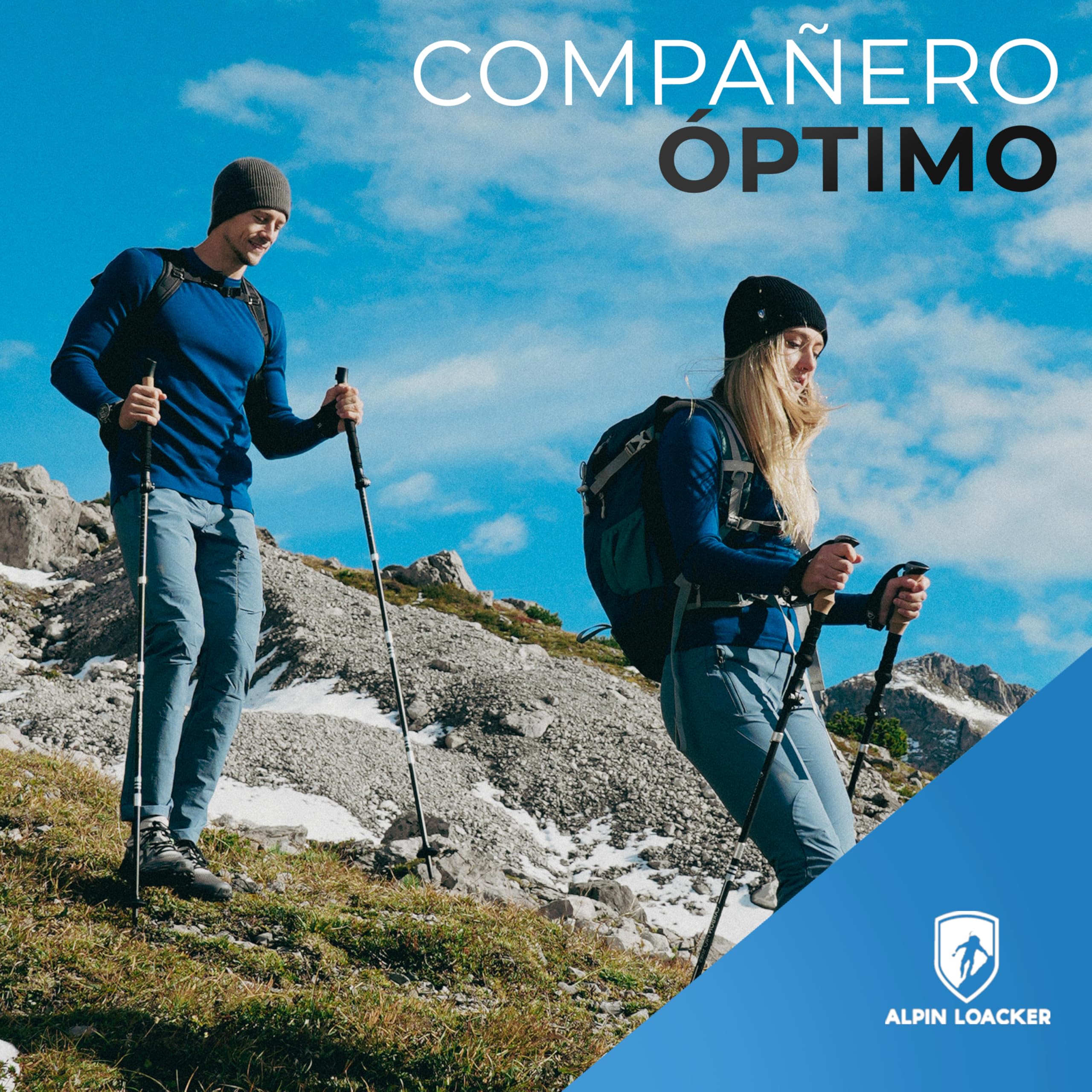 Alpin Loacker Bastones de Trekking Plegables en Carbono y Aluminio | Ligeros, Resistentes y Regulables, Multiusos para Alpinismo, Nordic Walking, Esquí y Trail Running