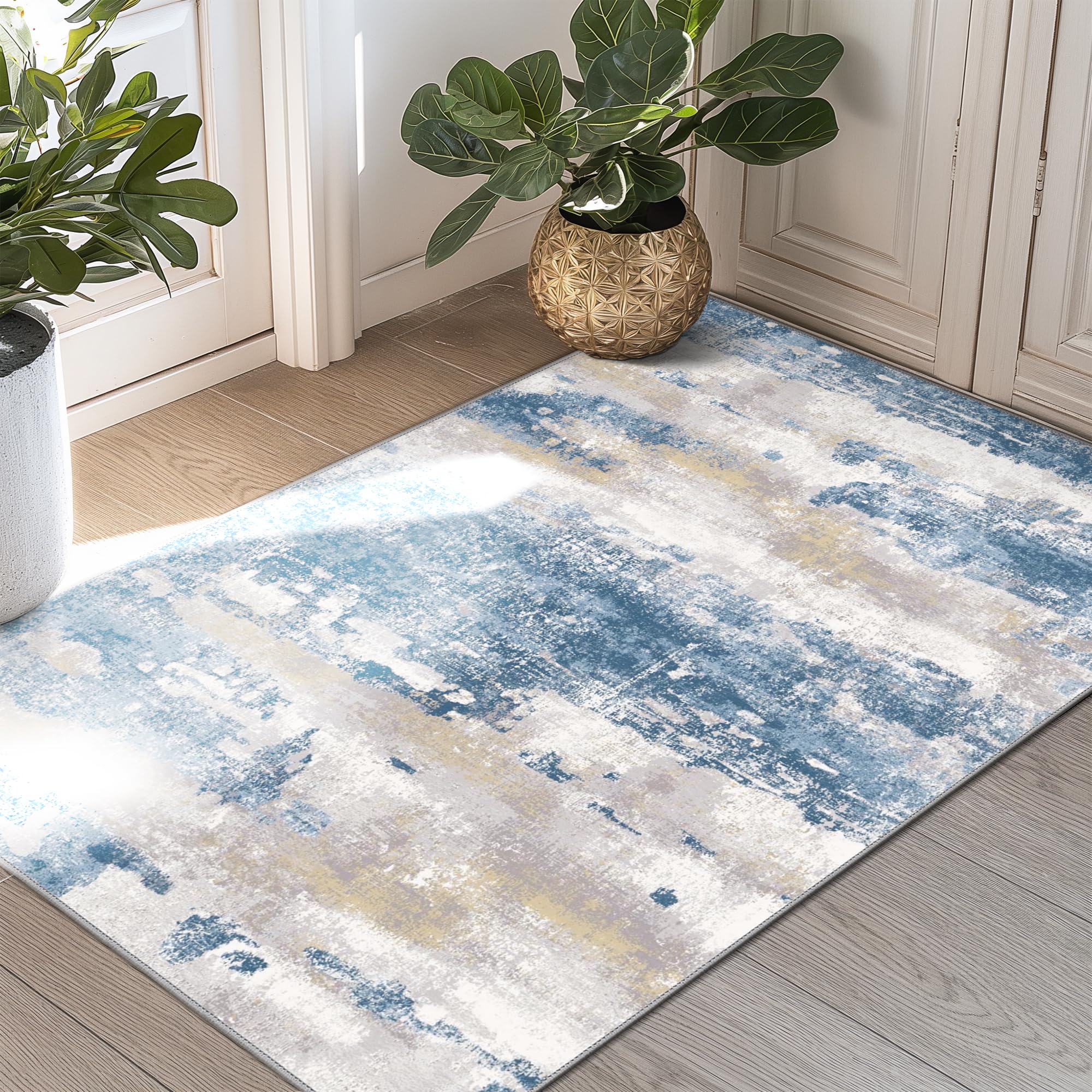 BEIMO 2x3 Area Rugs for Entryway, Blue Cream Washable Abstract Rug