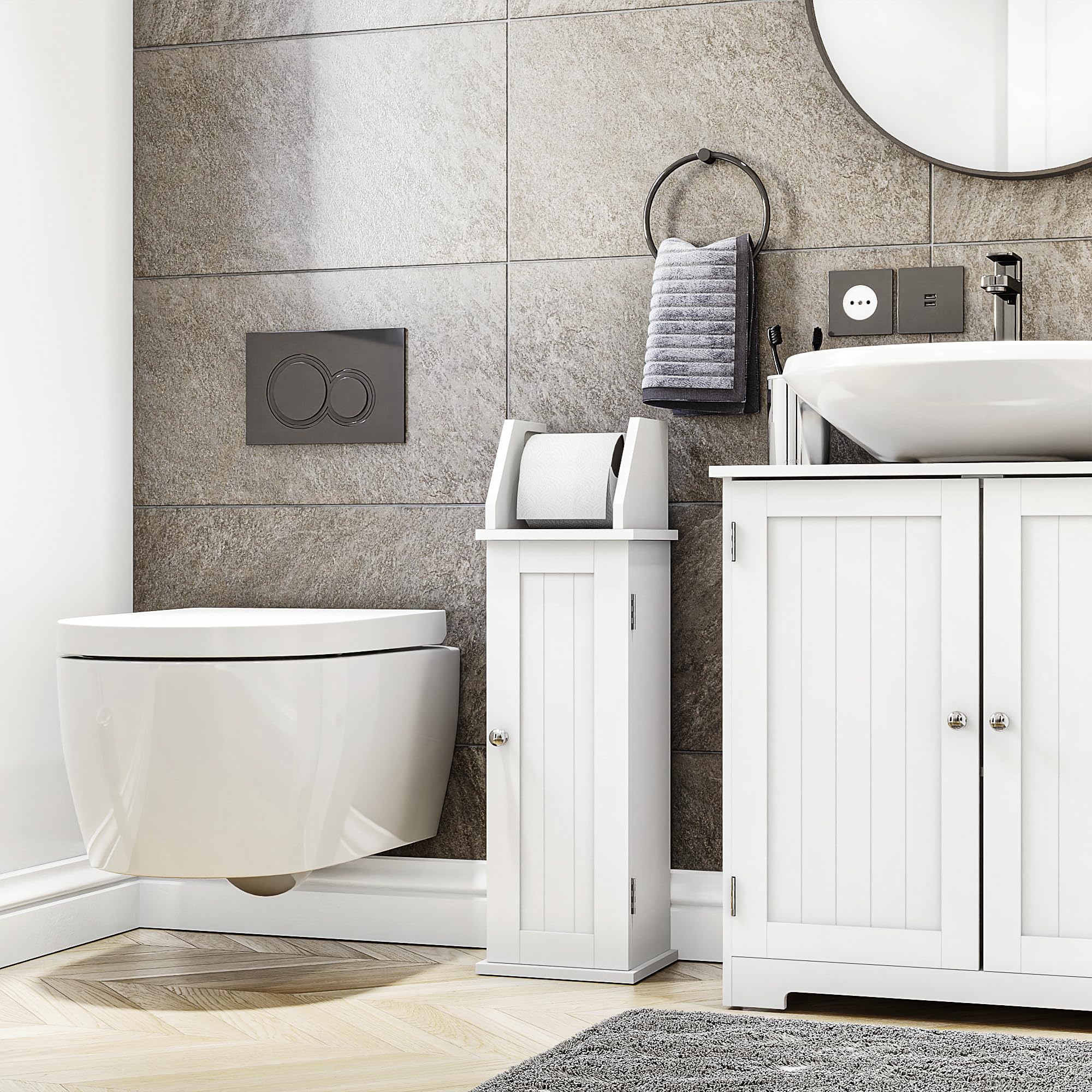 Bath Vida White Toilet Roll Holder & Cupboard (Fsc 100%) (White)
