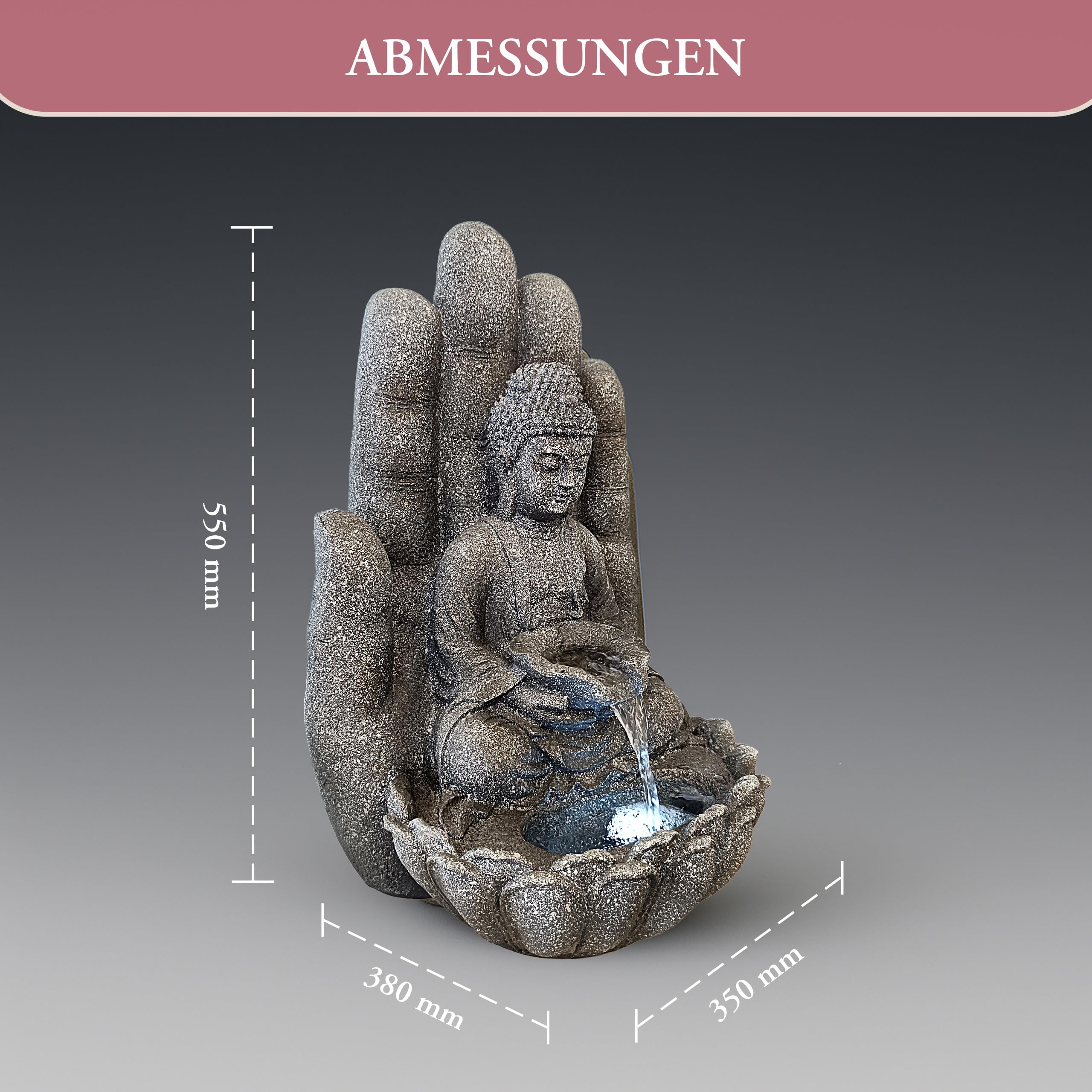 Zimmerbrunnen – Buddha mit Beleuchtung, Wasserspiel Wasserfall, Springbrunnen innen, Dekobrunnen Wohnzimmer, Kaskadenbrunnen, Zierbrunnen, Brunnen-Innenbereich, Zimmer-Brunnen Wasserfall