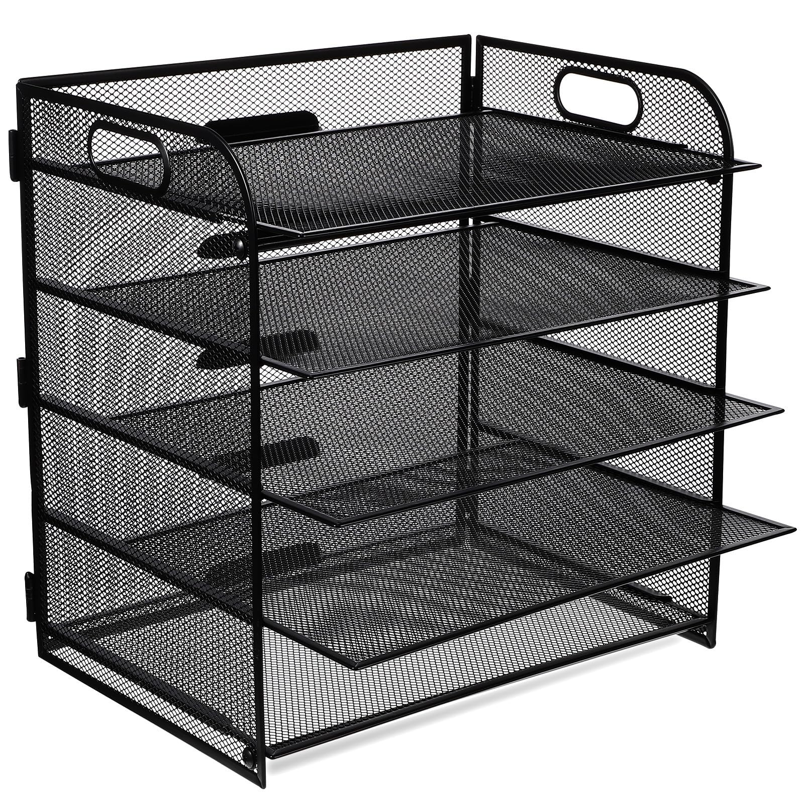Organizzatore a 5 Livelli Design a Rete Nero per Documenti da Scrivania in Acciaio al Carbonio Portatile per Organizzazione per Ufficio e Desktop