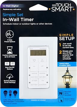 myTouchSmart 25055 In- Wall Digital Countdown, 2 Easy On/Off Buttons Timer, White