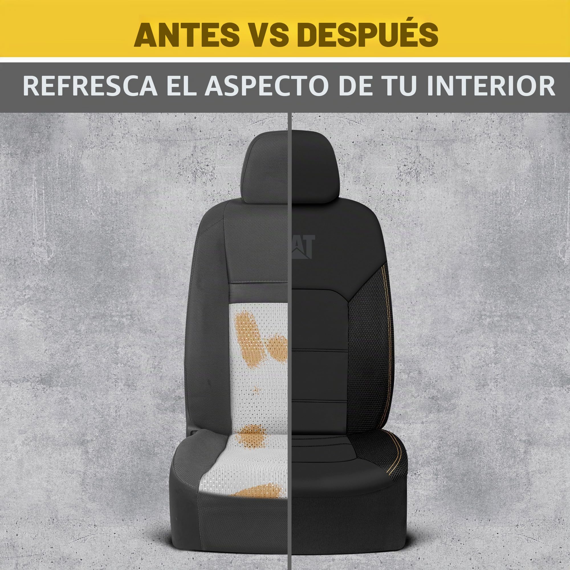 CAT FlexHybrid - Fundas de Asiento de Coche Negras de Poliuretano + Malla Transpirable de Piel sintética Resistente y Malla 3D, 2 Unidades