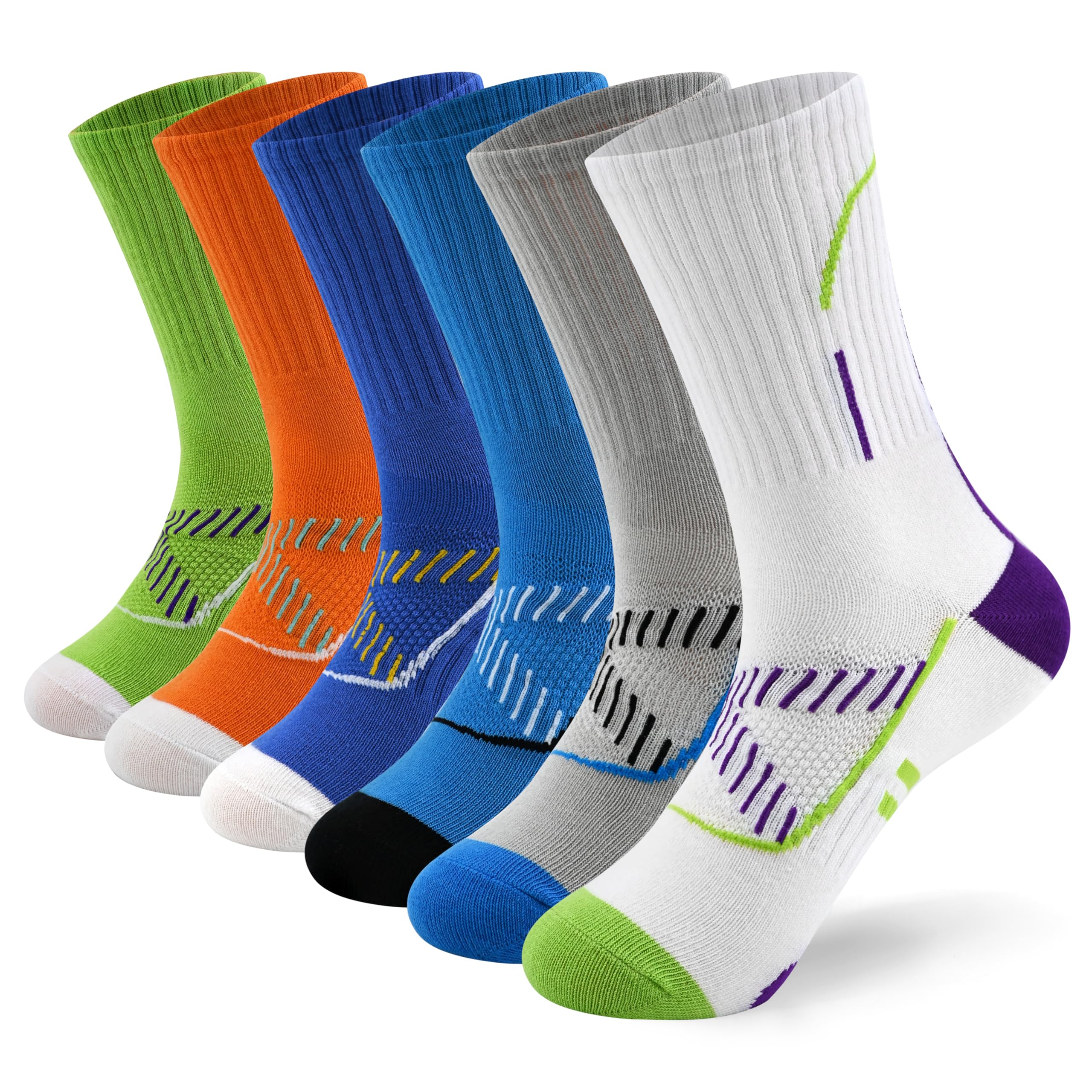 HYCLES Lot de 6 paires de chaussettes de basket-ball en coton respirant pour garçons et filles pour football, rugby, tennis de 6 à 16 ans