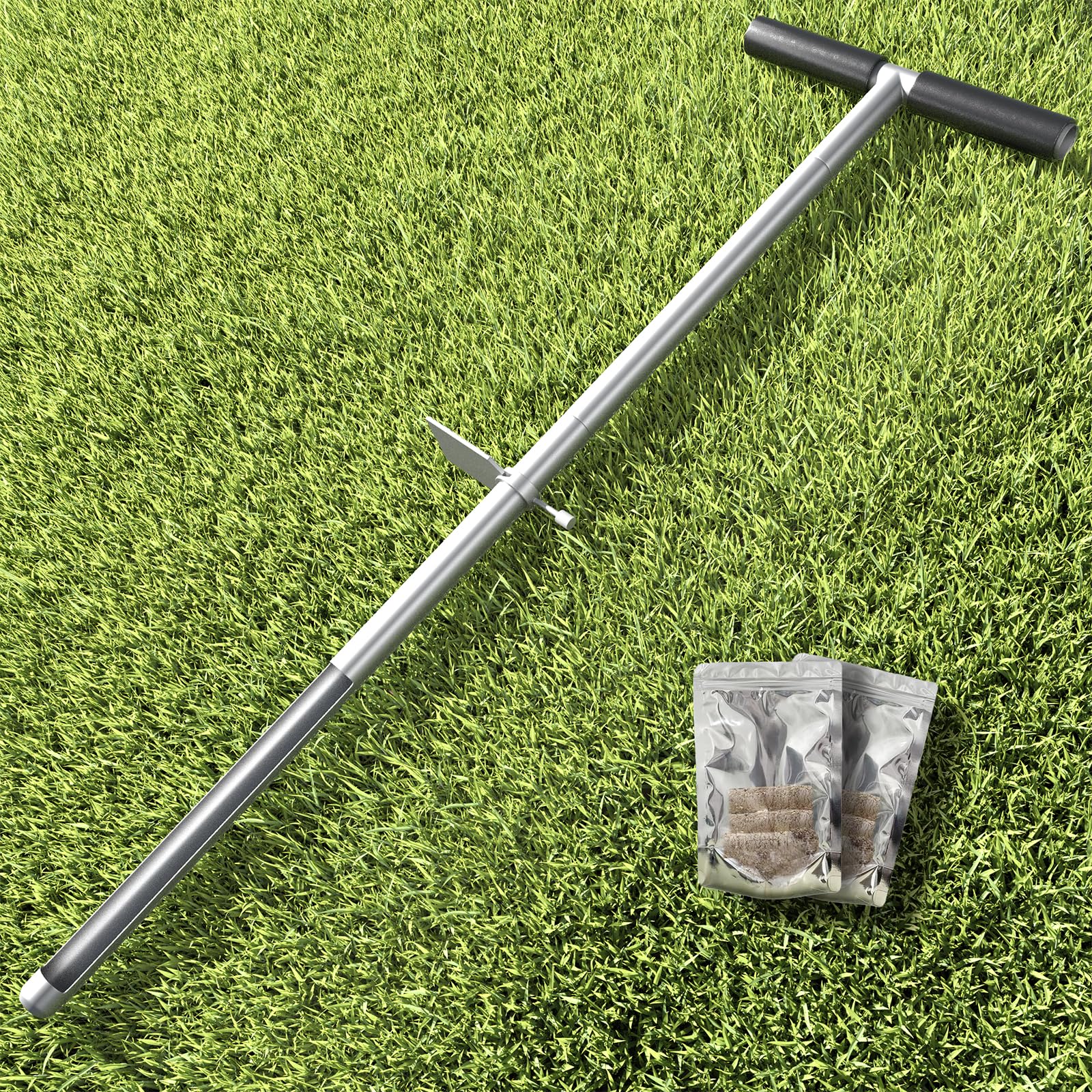 36 Inch Soil Sampler Probe, Stainless Steel Soil Sampling Tube Soil Core Sample Bags Soil Probe Tester, T-Handle Soil Test Kits Soil Probe with Foot Pedal for Plant Digger Garden Lawn Farm