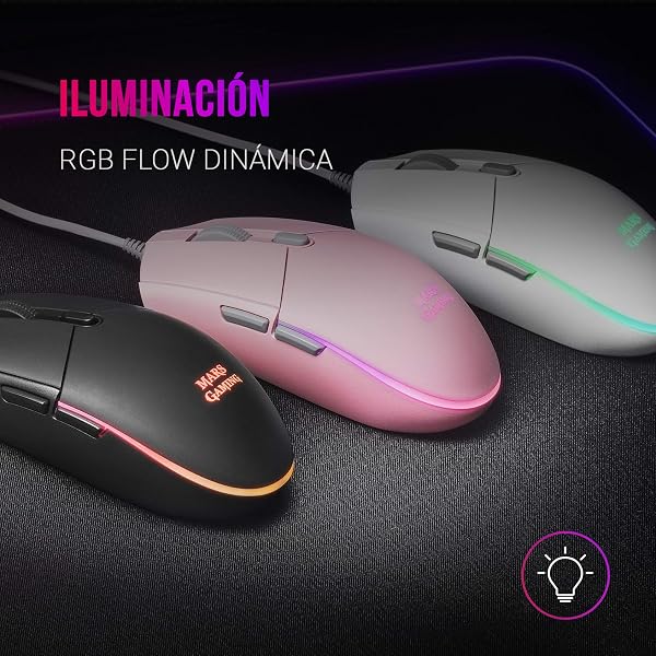 Mars Gaming MMG, Mouse Gaming Compatto 3200 DPI RGB Flow, Switch Meccanici HUANO, Design Leggero Antiscivolo, 6 Pulsanti, Windows/Linux/Mac/PS4/PS5/XBOX ONE/XBOX SERIES X-S, Nero - 2