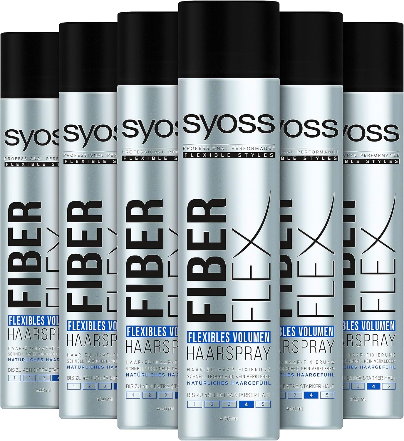 Syoss Fiber Flex Haarspray, flexibel volume, houdgraad 4, extra sterk, 6 stuks (6 x 400 ml)
