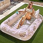 SLOOSH Inflatable Tanning Pool Lounger Float, 70 x 46 Pool Floats Adult with Pillow, 4 in 1 Suntan Tub Raft Floatie,Sunbathing Bed Lounge for Water Blow Up Kids Ball Pit Party Gifts, L-Golden White