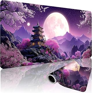 XXL Gaming Mouse Pad 35.4x15.7 Inch, Large Extended Desk Mat | Eastern Moonlit Night design, Non-Slip Rubber Base, Water-Resistant Surface and Stitched Edges for Gaming, Office & Home