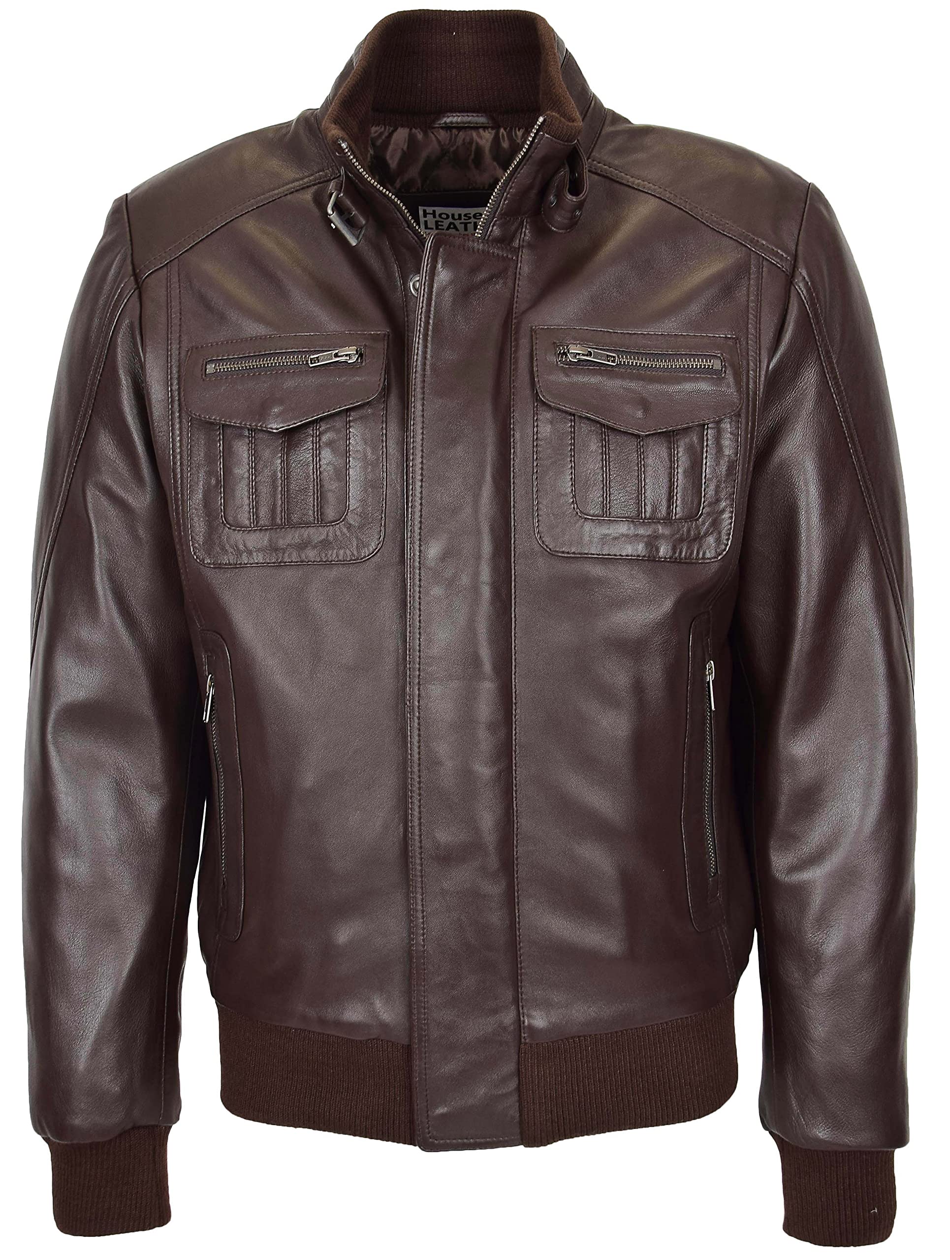 House of Leather - Men's Bomber Jacket - Real Leather - Brown - 3XL