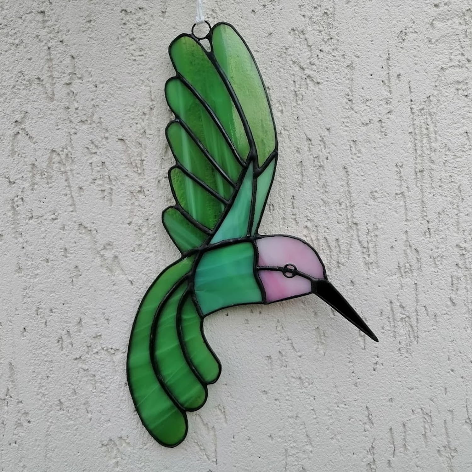 Stained Glass Hummingbird Suncatcher Window Hanging or Wall Decor, Boho Flying Humming Bird Decoration Living Room, Unique Handmade Nature Themed Sun Catcher Home Office Dorm, Unique Gift for Women