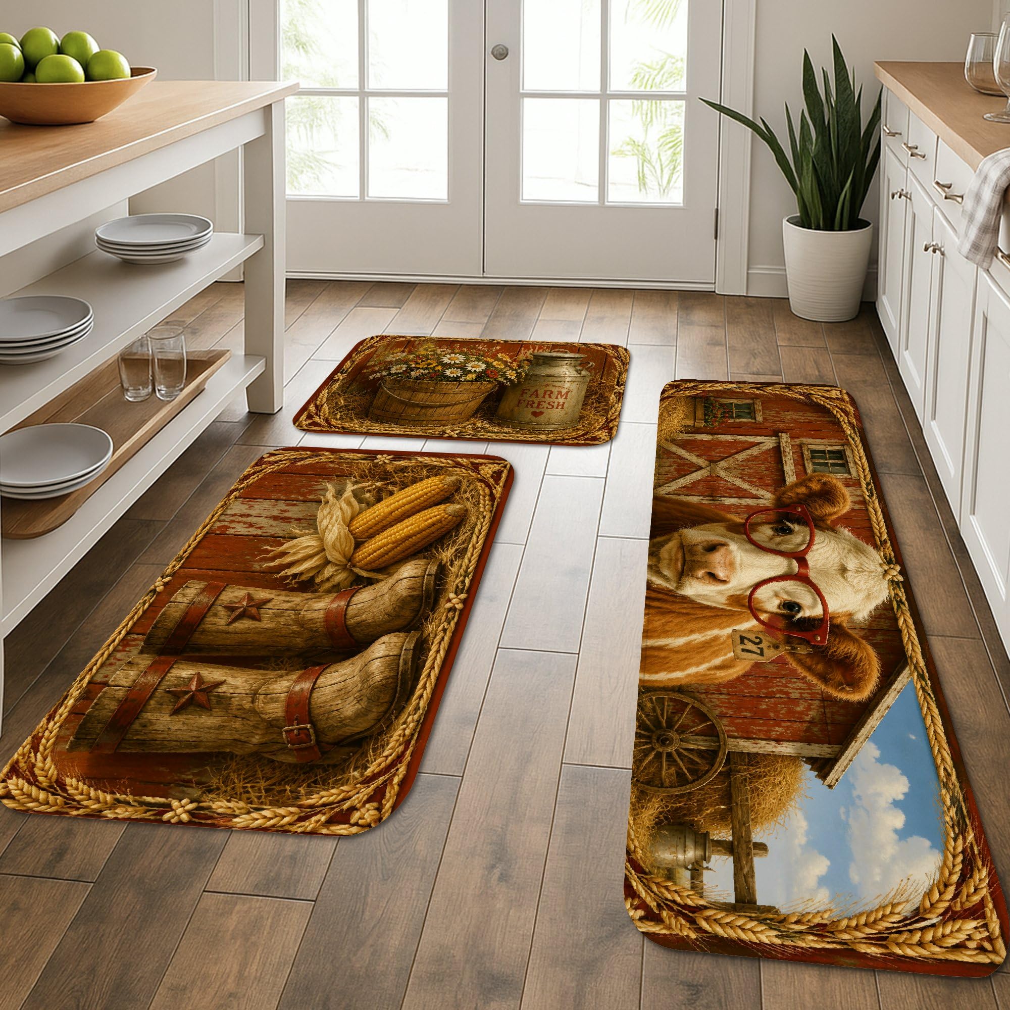 Tapis de cuisine lavable et confortable lot de 3 tapis doux au motif rustique
