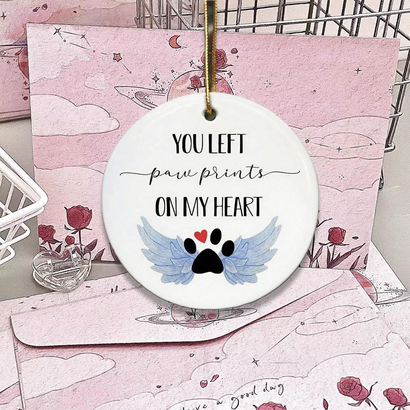 Dwuent White Pet Bereavement Gifts, Loss Of A Dog Gift, Pet Loss Gifts - Ceramic Memorial Keepsake For Beloved Pets - Dog/Cat Memorial Ornament ( & Blue, 7.3Cm)