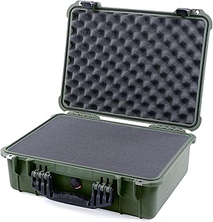 Pelican 1520 Case by ColorCase - OD Green - Medium Size Waterproof Case with Pick & Pluck Foam Set & Convoluted Lid Foam - Black Handles & Latches