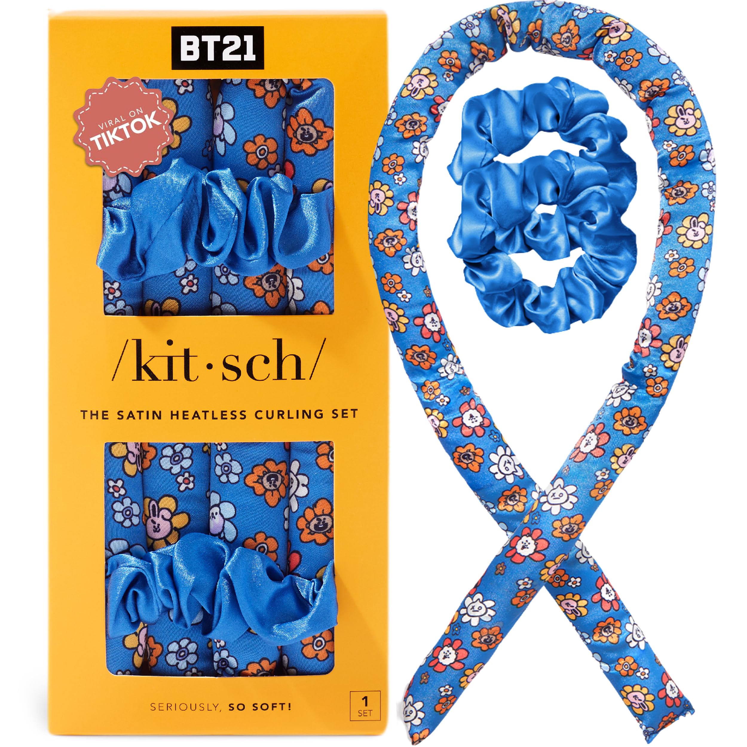 BT21 x Kitsch Satin Heatless Overnight Curling Set - Soft Hair Curlers and Rollers for Non-Heat Curling