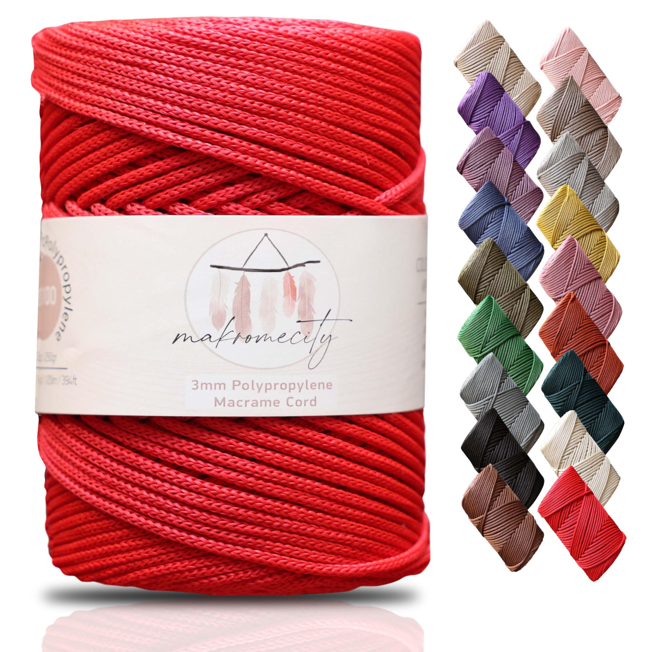 Makromecity Red Premium Polyester Macrame Cord, 3Mm X 131 Yards (394 Feet), Perfect For Wall Hangings, Bags, Underplate, Rug