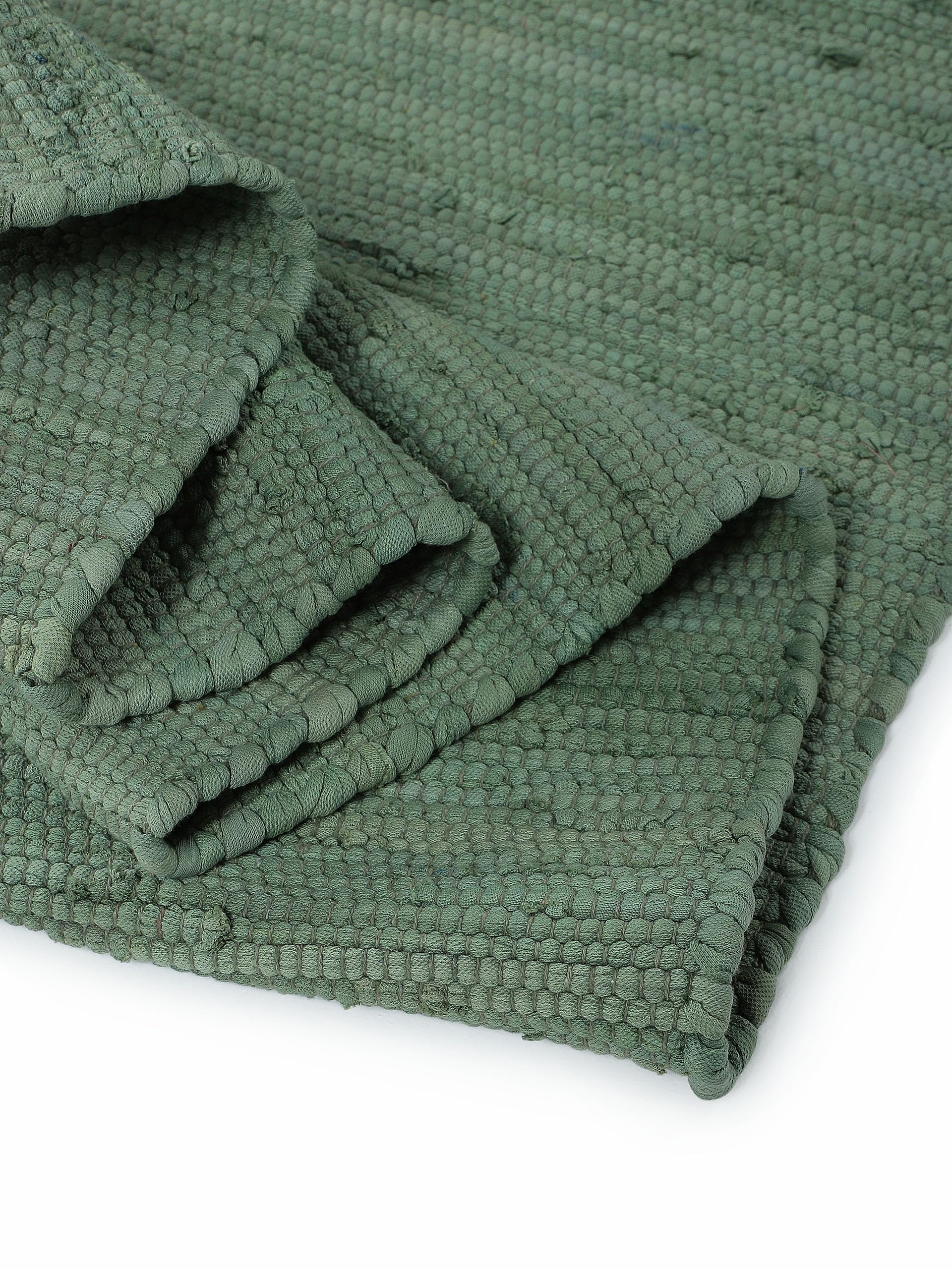 carpetfine Tappeto a tessitura Kilim Chindi Uni verde 140x200 cm, tessuto a mano | Tappeto moderno reversibile in cotone per soggiorno e camera da letto con frange