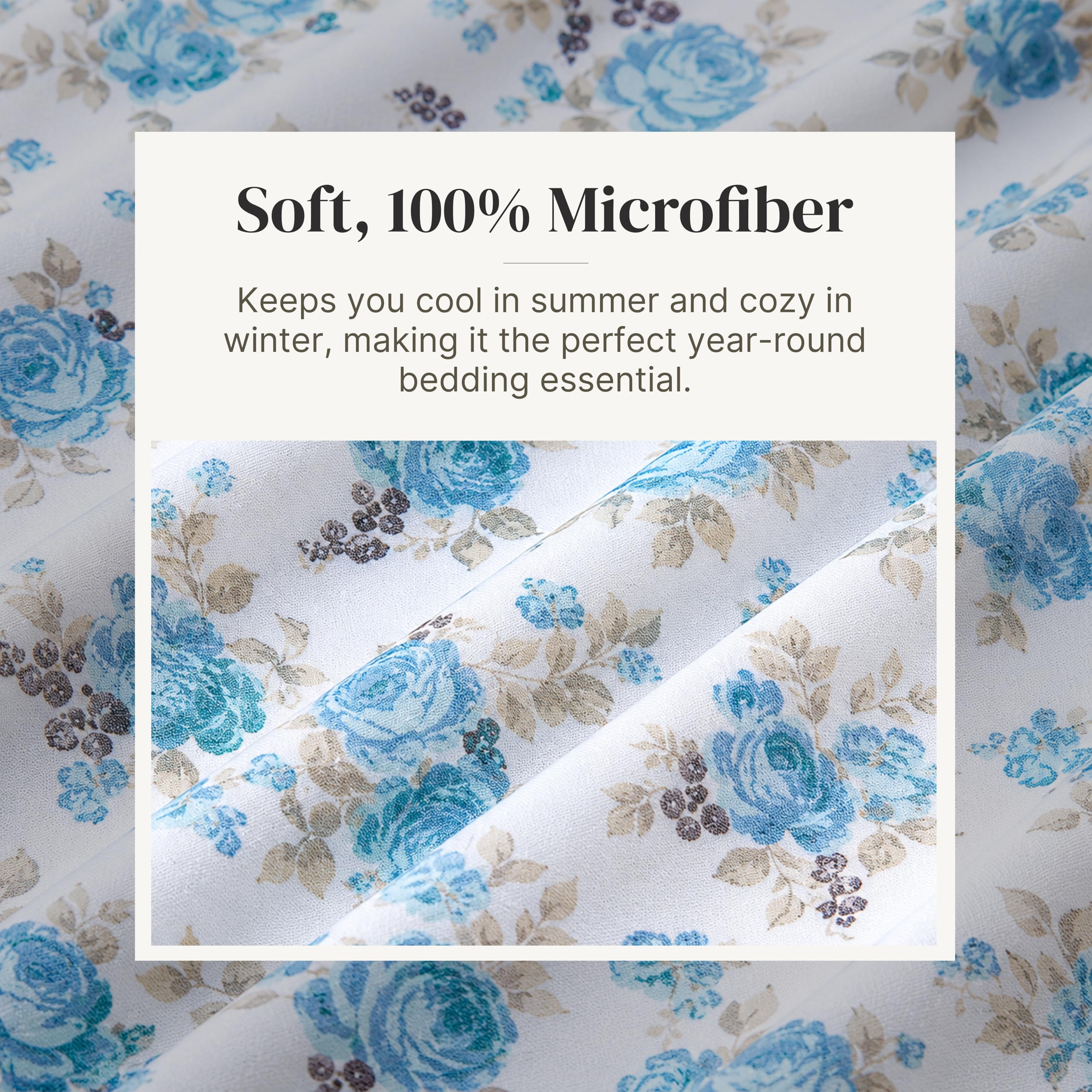 Modern Threads Lenzuola in morbida microfibra stampata – Lussuosa biancheria da letto in microfibra – Include lenzuolo piatto, lenzuolo con angoli con tasche profonde e federe Forever Roses King