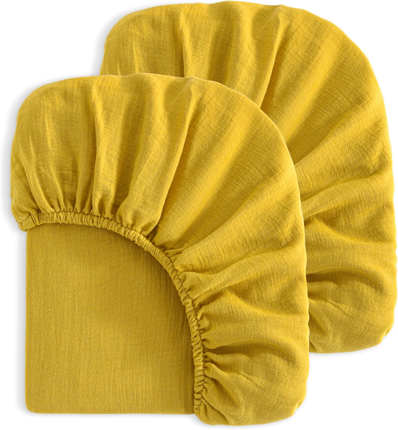 NTBAY 2 Pack Muslin Cotton Mini Crib Sheets, Soft and Breathable Double Layer 24x38 Baby Crib Sheets for Mini Crib and Toddler Mattresses, Boys, Girls, Unisex, Ginger Yellow, 24x38 Inches