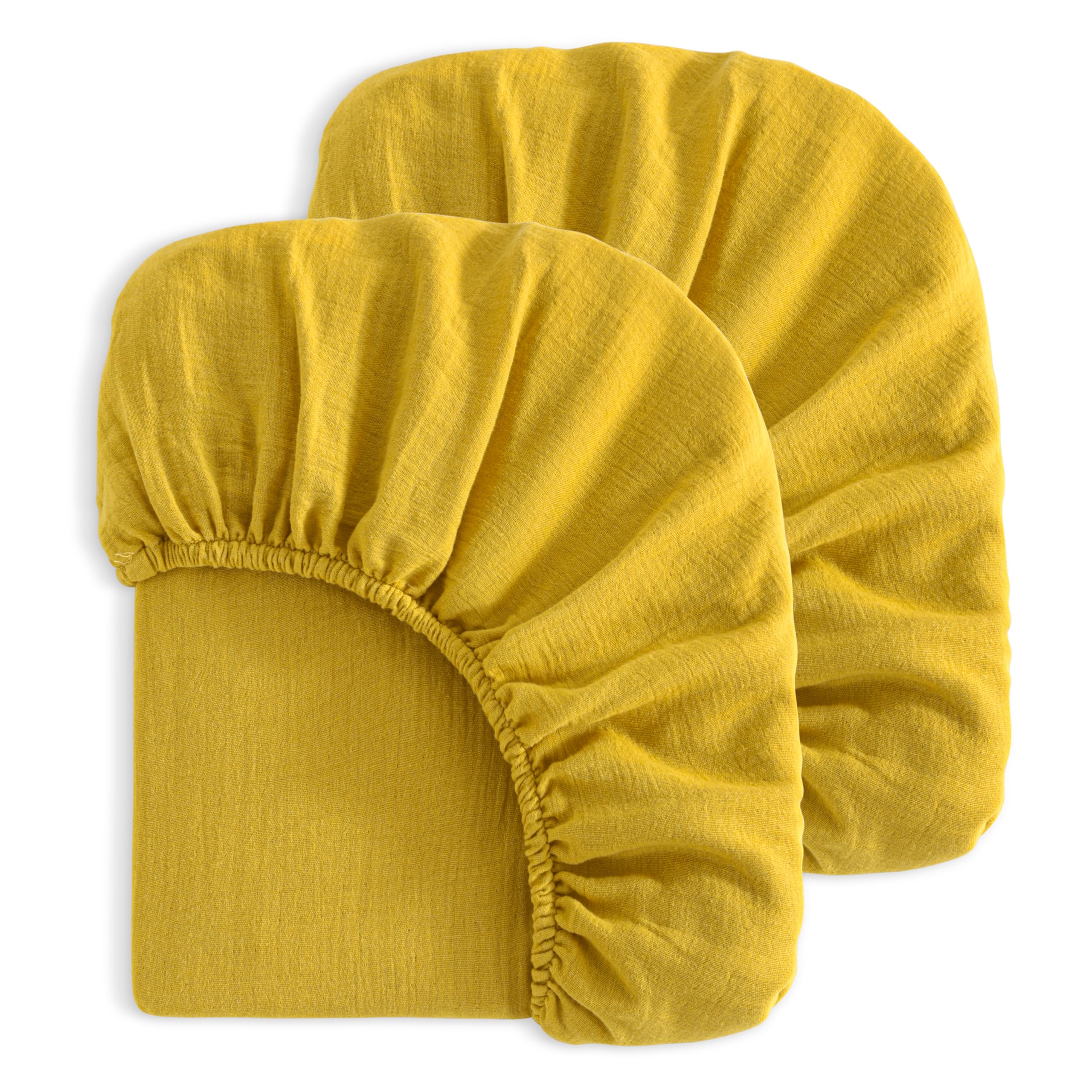 NTBAY Mini Crib Muslin Fitted Sheets, 2 Pack, 24 x 38, Ginger Yellow | Double-layer Muslin Cotton Sheets with Full Elastic for Compatible 24 x 38 Inch Mini Crib Mattresses, 2 Fitted Sheets