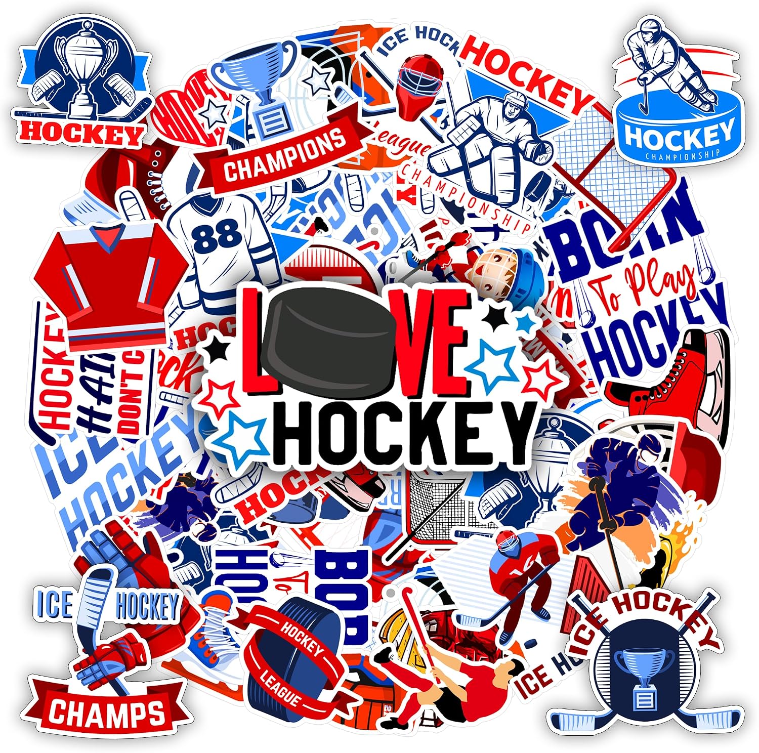 Sticker 50 PCS with 5 Sheets Vinyl Decal Hockey Label Bike Team PC Car Luggage Sport Guitar Waterproof Phone Removable Laptop Motorcycle Skateboard Bottle Funny Gift