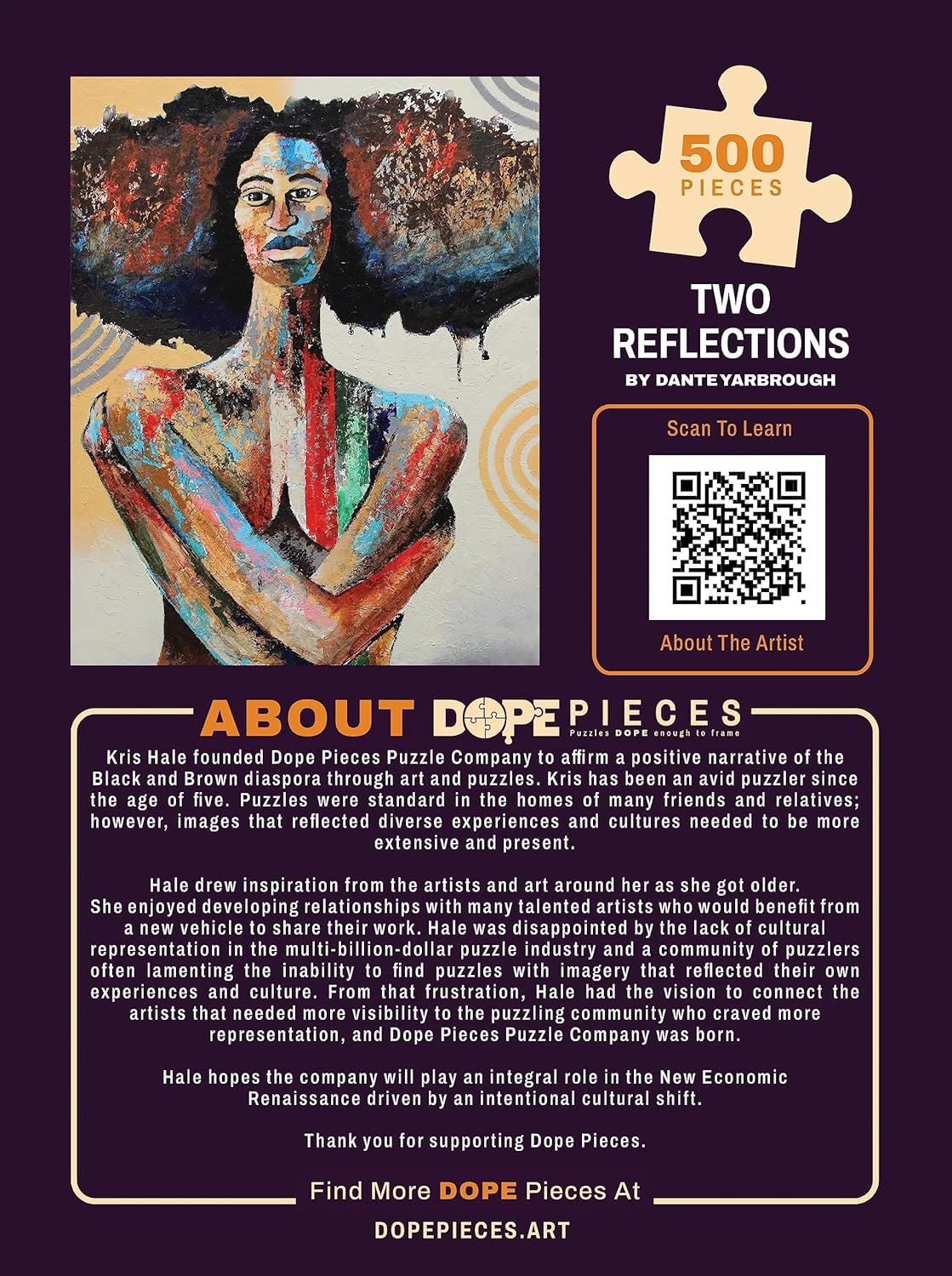 500 Piece Puzzles, Thick Cut with a Linen Finish. Each Puzzle is a Unique Work of Art. Two Reflections by Dante Yarbrough | Dope Pieces Puzzle