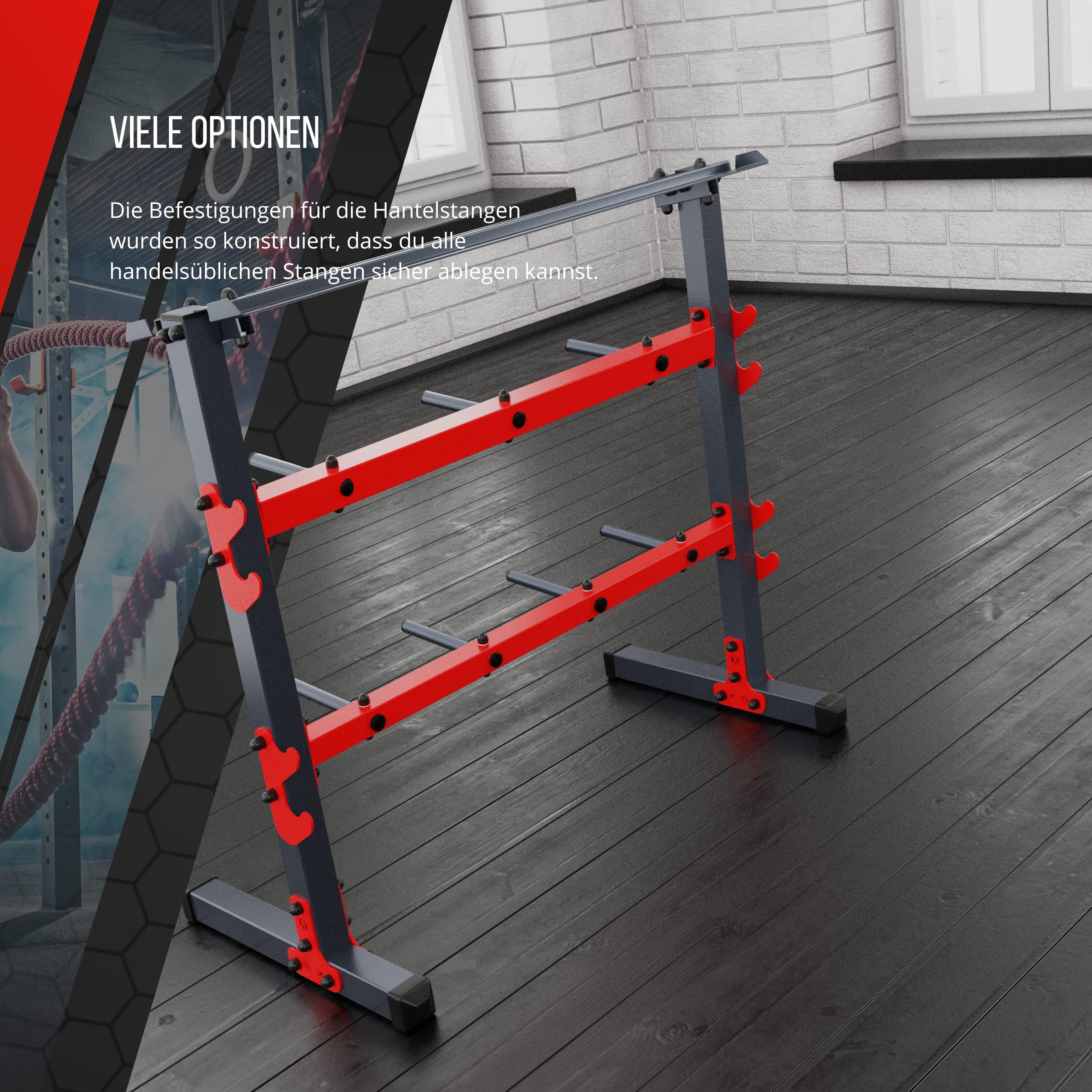 K-Sport: Soporte de pesas para todos los discos de peso, soporta hasta 250 kg, soporte para pesas con 7 barras de carga, soporte para pesas
