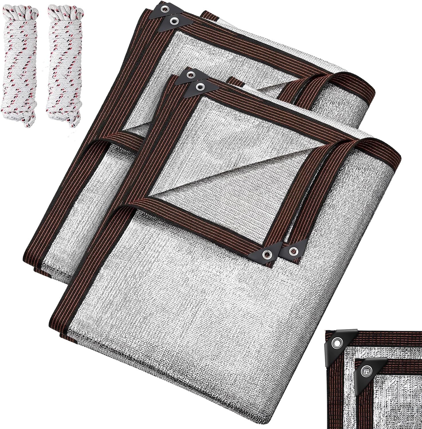 2 Set 99% Aluminum Shade Cloth Reflective Tarp 10 x 14 ft Aluminum Cloth Porch Privacy Screen with Grommets Durable Mesh Canopy for Car Garden Patio Pergola Sun Shade Cover