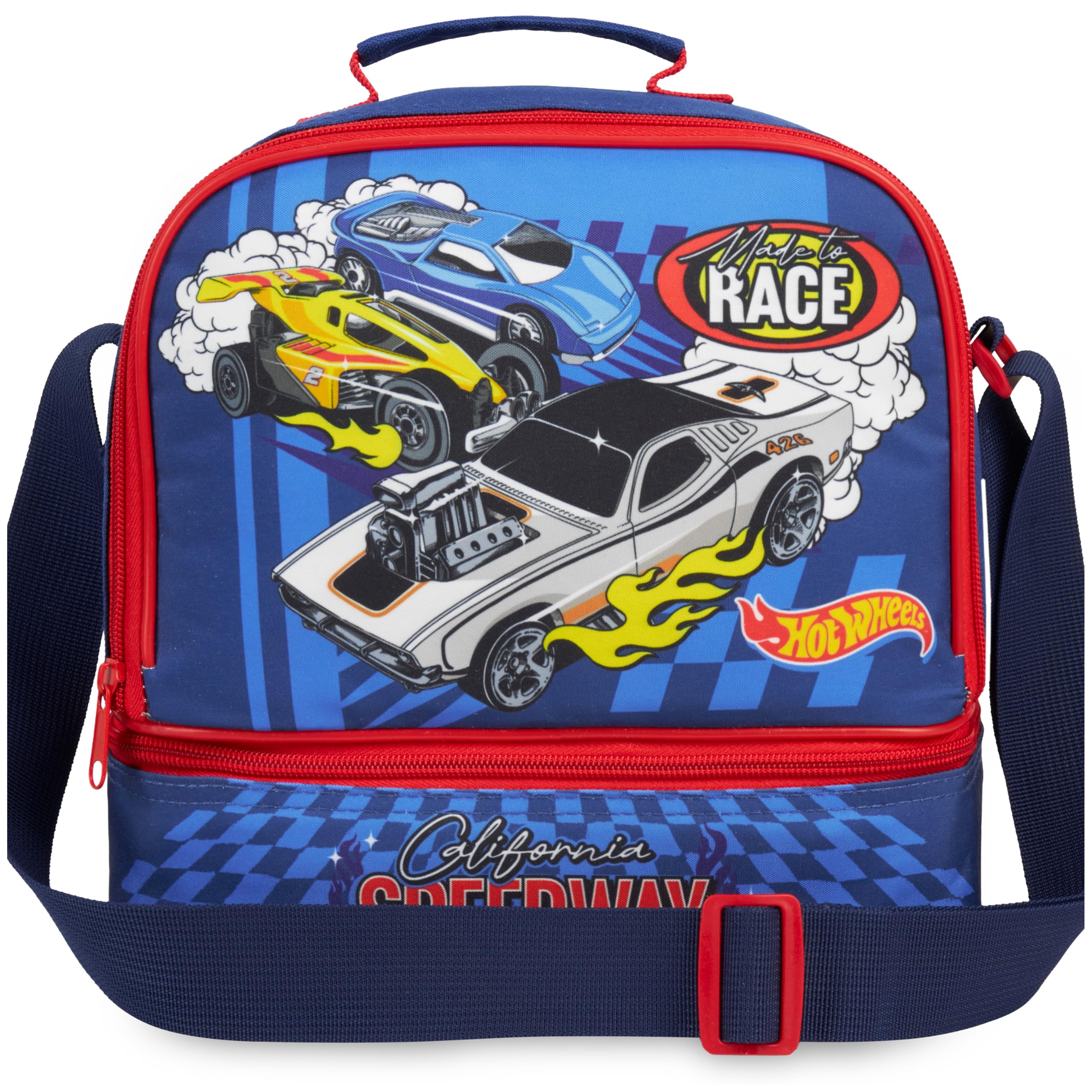 Get Trend Hot Wheels Kids Insulated Lunch Bag, Dual Compartments Cooler Bag for Lunch Box & Snacks, Food Carrier for School, Sports, Travel & Picnics, School Supplies Boys Gifts (Multi Hot Wheels)