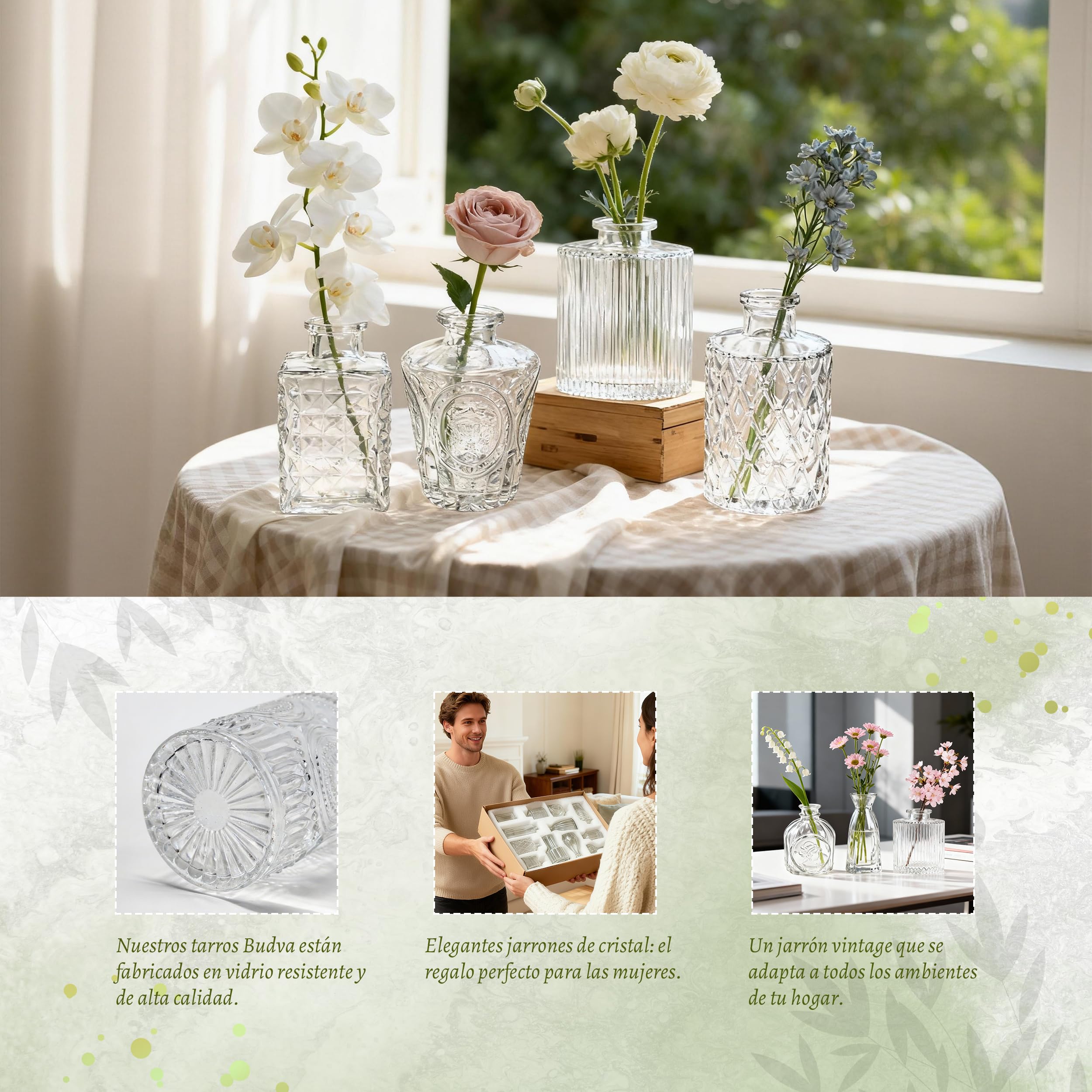 Der Rose Juego de 12 jarrones de Vidrio para Flores, jarrón Transparente de Vidrio a Granel para centros de Mesa para Decoraciones RÚsticas de Boda, arreglos Florales, decoración de Mesa del hogar