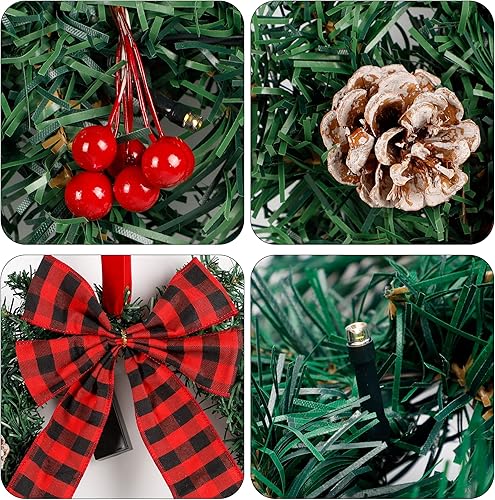 Miniatura 3 de ATDAWN 3 mini coronas de Navidad, corona de Navidad iluminada al aire libre de 13.8 pulgadas para puerta delantera, corona de Navidad para