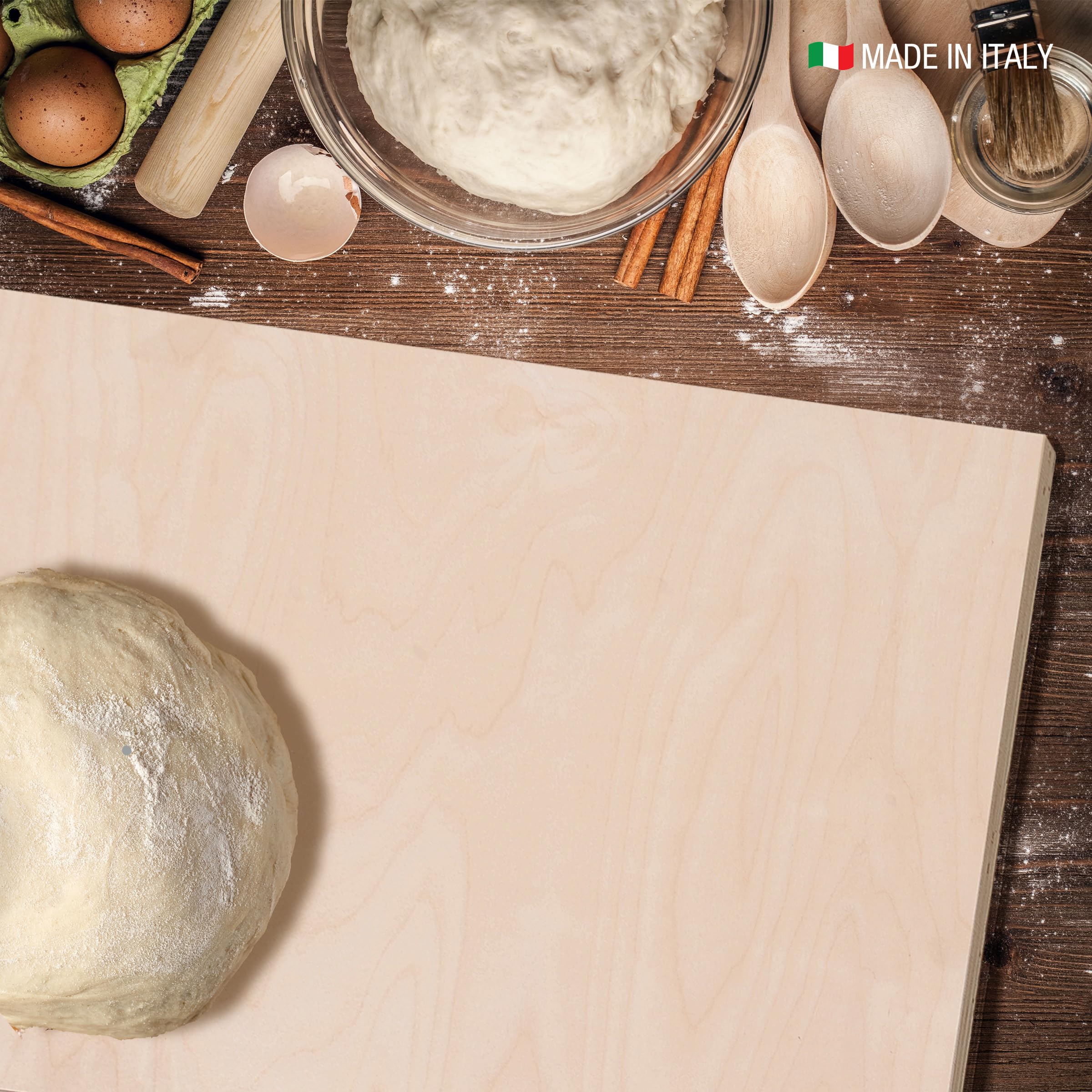 Spianatoia grande con Fermo per il piano di lavoro, in Legno di Betulla Naturale per Impastare stendere la sfoglia Pane Pizza Dolci Pasta fatti in casa 60x50cm