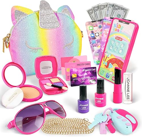 BELLOCHIDDO Bolsa para niñas pequeñas, kit de maquillaje para niñas, juguete de princesa con accesorios cosméticos, juguetes de simulación para