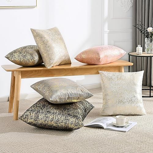 Miniatura 3 de JELLYMONI Juego de 2 fundas de almohada decorativas brillantes con purpurina dorada de 18 x 18 pulgadas para sala de estar, cama, sofá, decoración