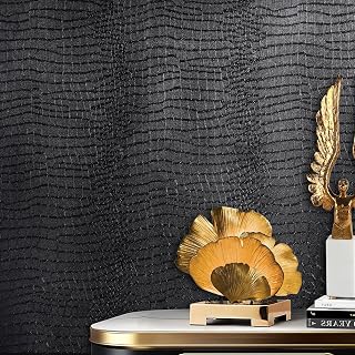 Black Peel and Stick Wallpaper, 15.7" X 118" Crocodile Wallpaper Embossed Easy Peel off Wallpaper Self Adhesive Removable Contact Paper Textured Wallpaper for Cabinet Bedroom with Knife Tape Measure