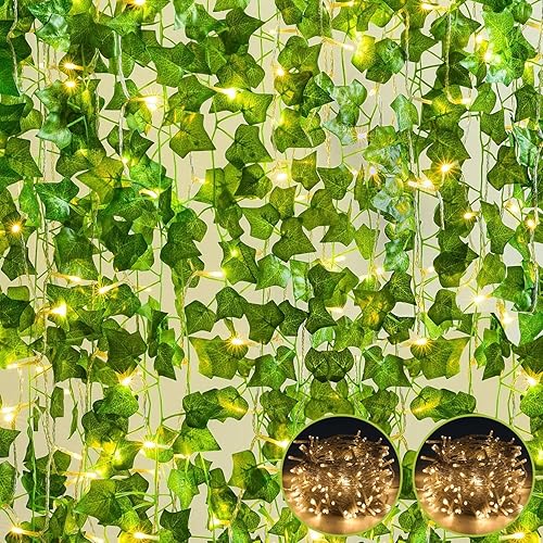 BLEUM CADE 20 hebras de enredaderas falsas de 140 pies para dormitorio con cadena de luces de 66 pies, lindas enredaderas artificiales colgantes con