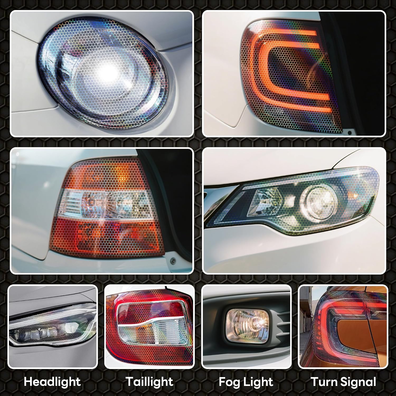 Lypumso Car Light Tint Film - 12 x 60 Inches Headlight Taillight Vinyl Tint Wrap, Self Adhesive Honeycomb Texture Fog Light Film Sheet Sticker Roll Car Light Cover Protector (Clear)
