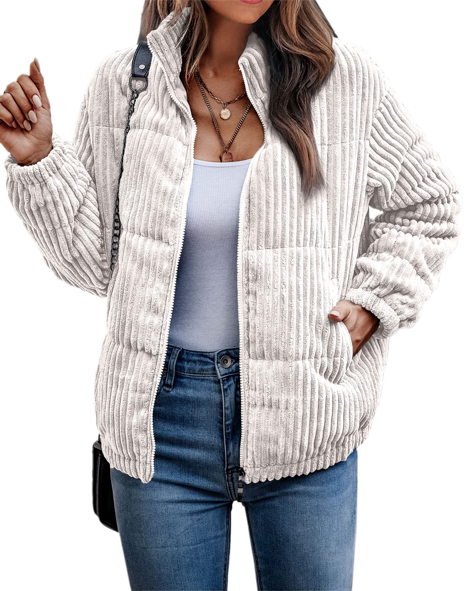 ASOMI Jacke Damen Kuschelige Fleecejacke Übergangsjacke Gefüttert Langarm Reißverschluss Herbst-W...