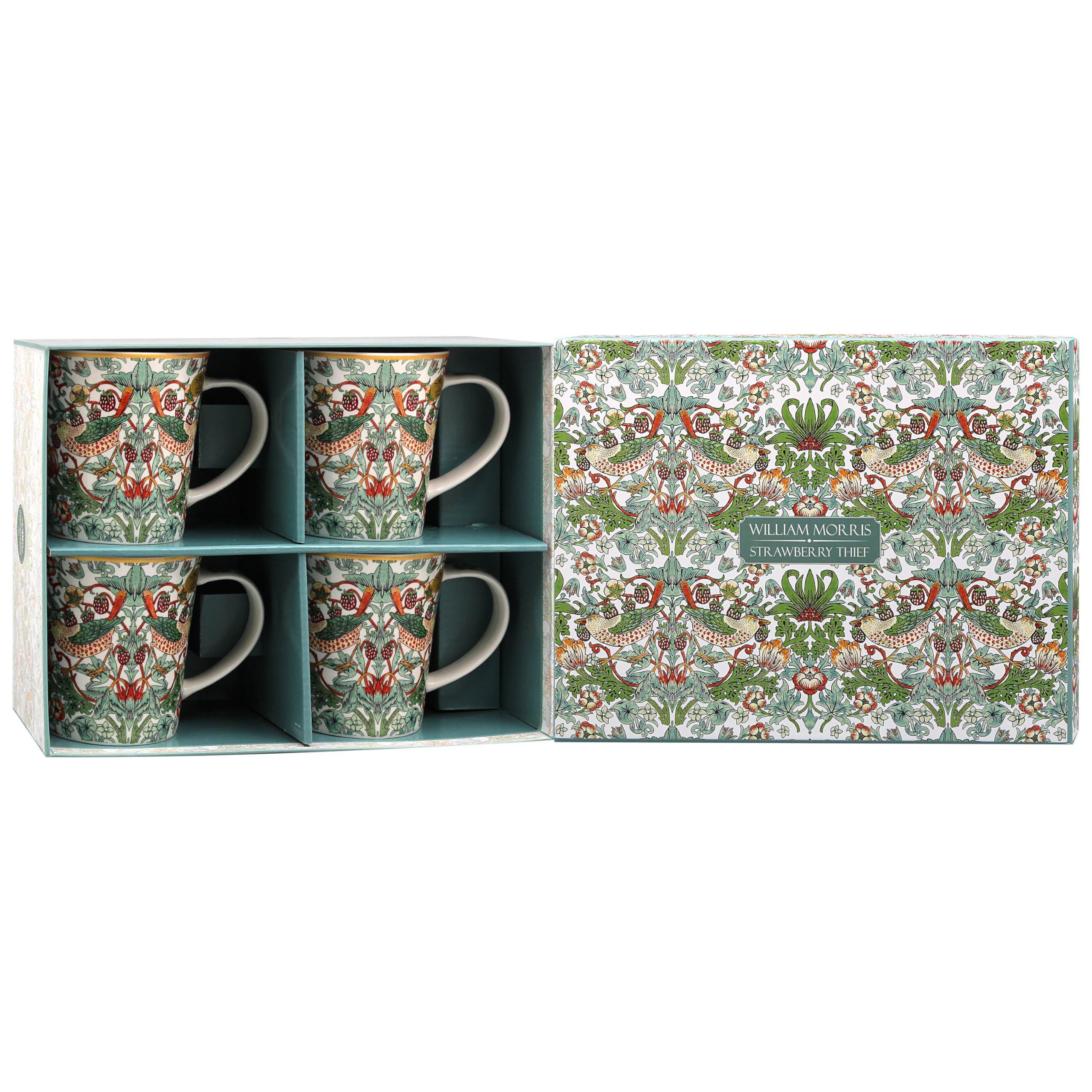 Lesser & Pavey William Morris biały złodziej truskawek piękny kwiatowy wzór ceramiczny kubek - zestaw 2 lub 4 pasujących kubków z pudełkiem prezentowym (4)