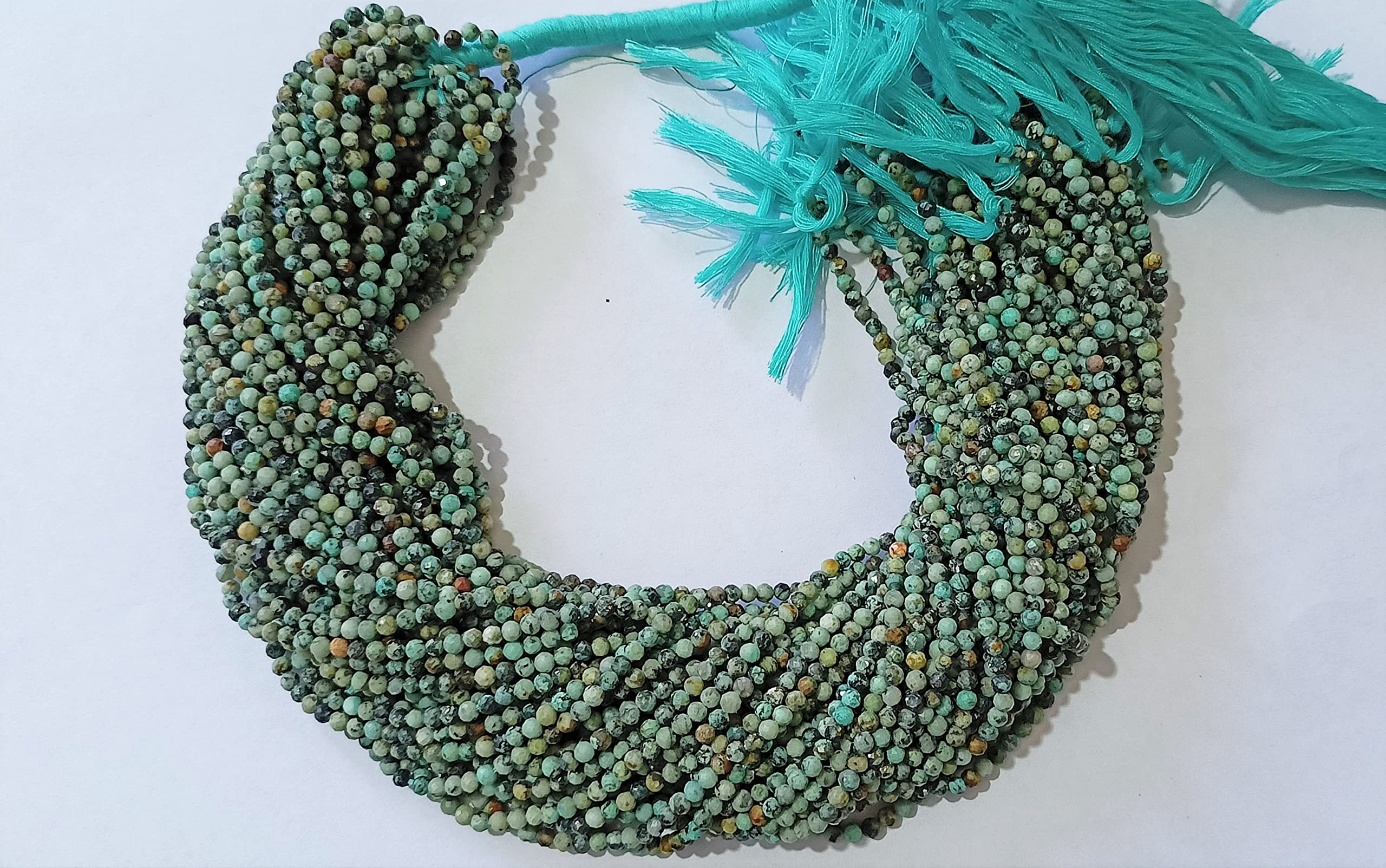 Naturalny tybetański turkus fasetowane okrągłe koraliki około 3 mm | sznurek 30 cm | koraliki do biżuterii DIY - kolczyki, naszyjnik, bransoletka, łańcuszek na kostkę (10)