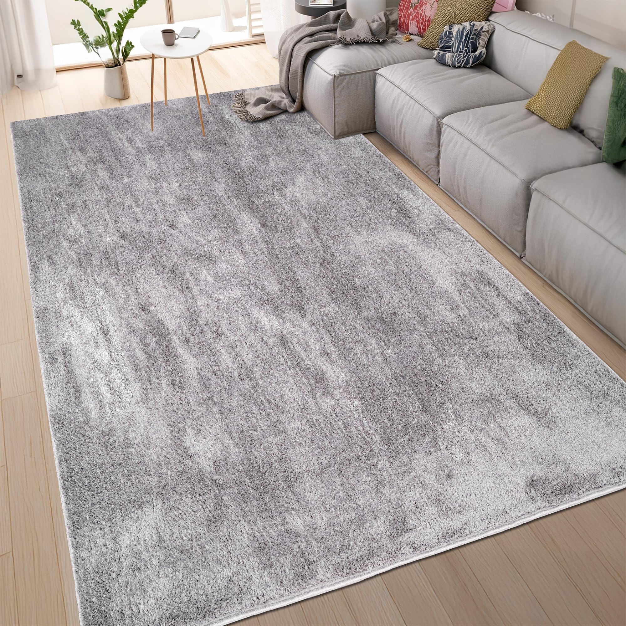 homeart Area Rugs – Soft, Short Pile Monochrome Carpets - Anti-Slip Backing, Machine Washable, Modern Fluffy Rugs for Living Room, Bedroom, Kitchen, Enterance - Grey, 200x290 cm