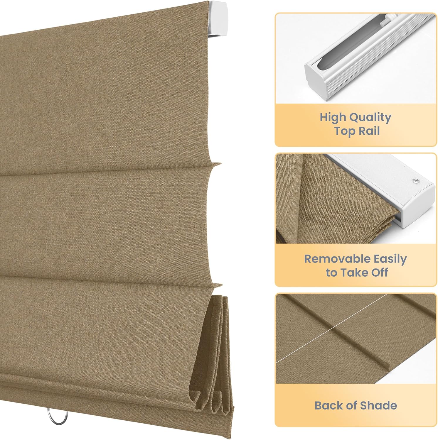 Boolegon Blackout Roman Shades for Indoor Windows, Cordless Roman Blinds for Windows, Thermal Insulated Window Shades for Door, Bedroom, Office, Easy to Install, Sandy Brown, Custom Size