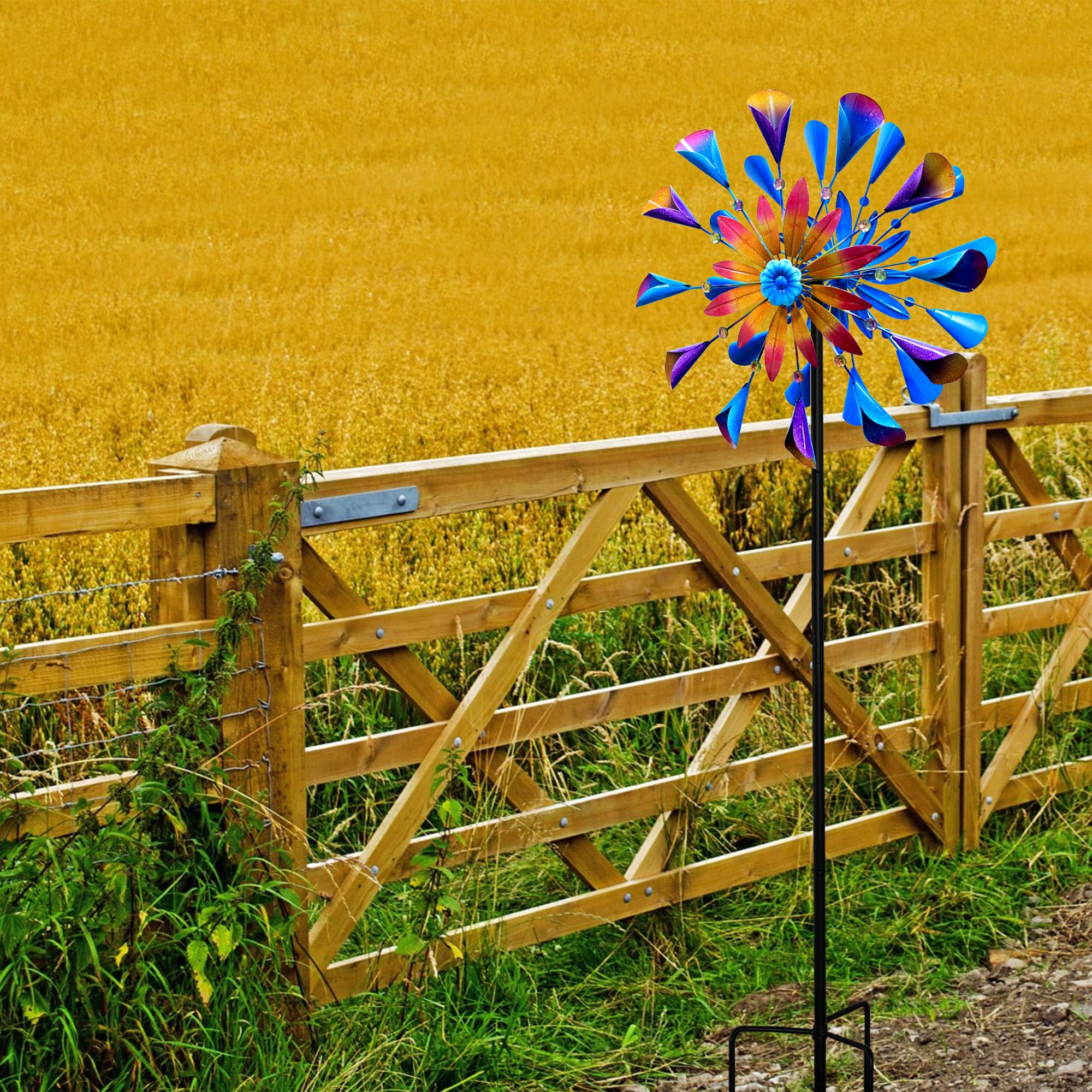 Wind Spinners with Garden Stake, Metal Windmill Garden Decorations, 360 Swivel Outdoor Wind Sculpture, 70 Inch Dual Direction Wind Catcher for Yard Art, Lawn, Garden Decor, Idea Gifts