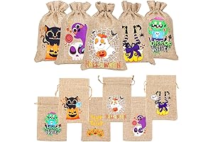 DIYDEC Halloween Burlap Drawstring Gift Bags - Spooktacular Treat Totes for All Your Halloween Festivities
